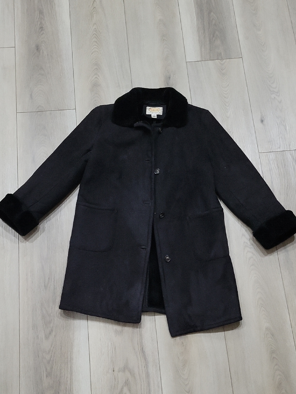 Talbots Black Women's Pea Coat with Faux Fur Trim